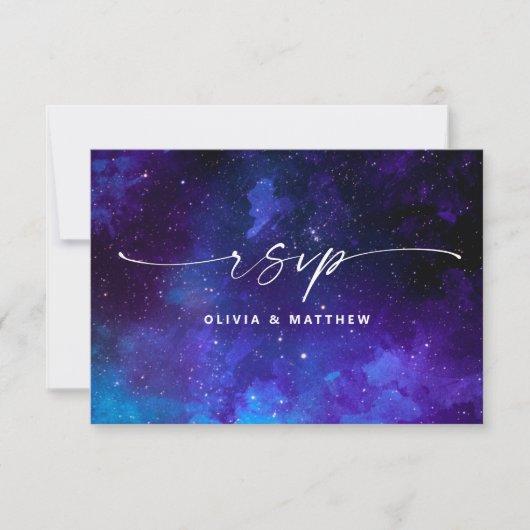 Purple Galaxy Wedding | Starry Night Celestial RSVP Karte (Vorderseite)
