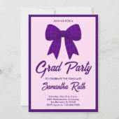 Purple Gingham Bow Graduation Party Einladung (Vorderseite)