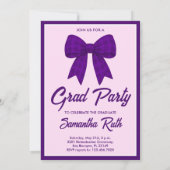 Purple Gingham Bow Photo Graduation Party Einladung (Rückseite)
