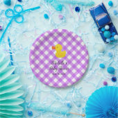 Purple Gingham Rubber Duckie Baby Shower Pappteller (Party)