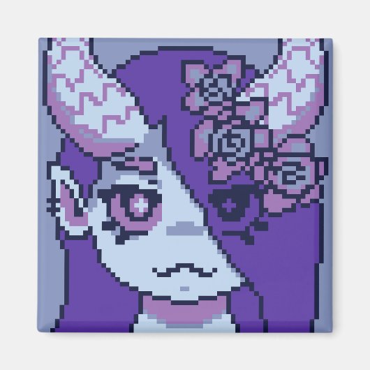 Purple Girl Pixelart, Pixel Art Magnet (Vorne)