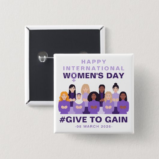 Purple Give To Gain International Women's Day 2026 Button (Vorne & Hinten)