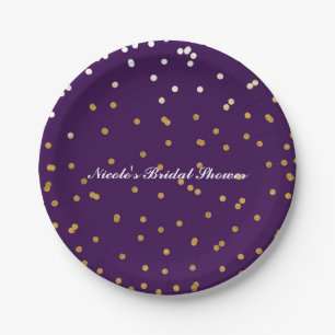 Purple Glam & Gold Konfetti Punkte Modern Chic Pappteller
