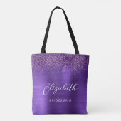 Purple Glam Metallic Modern Script Bridesmaid Tasche (Rückseite)