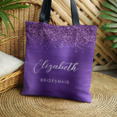 Purple Glam Metallic Modern Script Bridesmaid Tasche