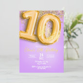 Purple Glitter 10th Birthday Invitation Einladung (Stehend Vorderseite)