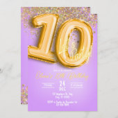 Purple Glitter 10th Birthday Invitation Einladung (Vorne/Hinten)