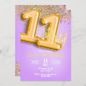 Purple Glitter 11th Birthday Invitation Einladung (Vorne/Hinten)
