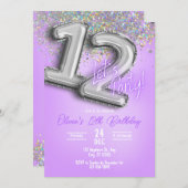 Purple Glitter 12th Birthday Invitation Einladung (Vorne/Hinten)