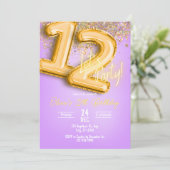 Purple Glitter 12th Birthday Invitation Einladung (Stehend Vorderseite)