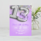 Purple Glitter 13th Birthday Invitation Einladung (Stehend Vorderseite)