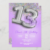 Purple Glitter 13th Birthday Invitation Einladung (Vorne/Hinten)