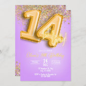 Purple Glitter 14th Birthday Invitation Einladung (Vorne/Hinten)