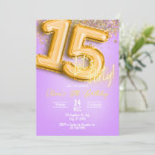 Purple Glitter 15th Birthday Invitation Einladung (Stehend Vorderseite)