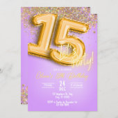 Purple Glitter 15th Birthday Invitation Einladung (Vorne/Hinten)