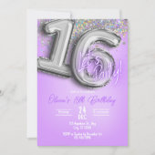 Purple Glitter 16th Birthday Invitation Einladung (Vorderseite)