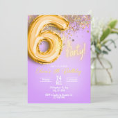 Purple Glitter 6th Birthday Invitation Einladung (Stehend Vorderseite)