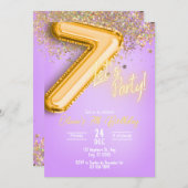 Purple Glitter 7th Birthday Invitation Einladung (Vorne/Hinten)
