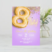 Purple Glitter 8th Birthday Invitation Einladung (Stehend Vorderseite)