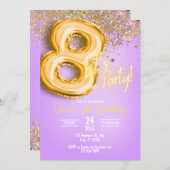 Purple Glitter 8th Birthday Invitation Einladung (Vorne/Hinten)
