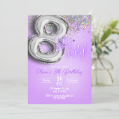 Purple Glitter 8th Birthday Invitation Einladung (Stehend Vorderseite)
