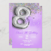Purple Glitter 8th Birthday Invitation Einladung (Vorne/Hinten)