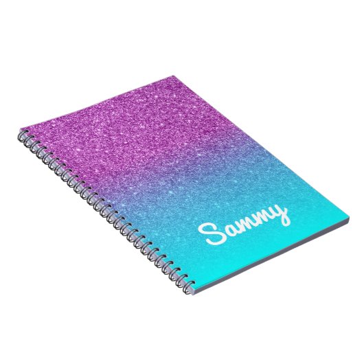 Purple Glitter and Aqua Ombre Personalized Notizblock (Rechte Seite)