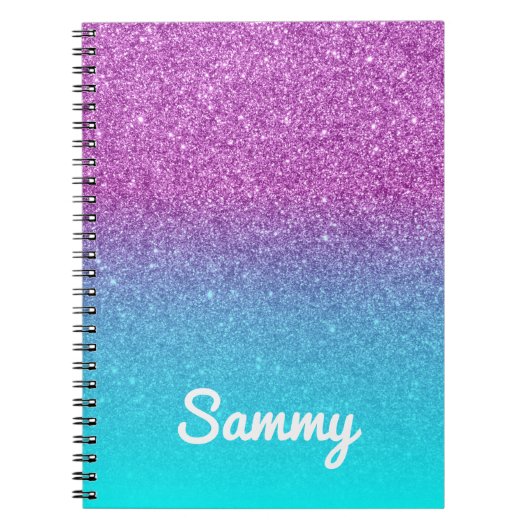 Purple Glitter and Aqua Ombre Personalized Notizblock (Vorderseite)
