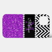 PURPLE GLITTER BLACK CHEVRON MONOGRAMMED Case-Mate iPhone HÜLLE (Rückseite (Horizontal))