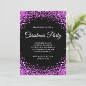 Purple Glitter Border Black Christmas Party Einladung (Stehend Vorderseite)