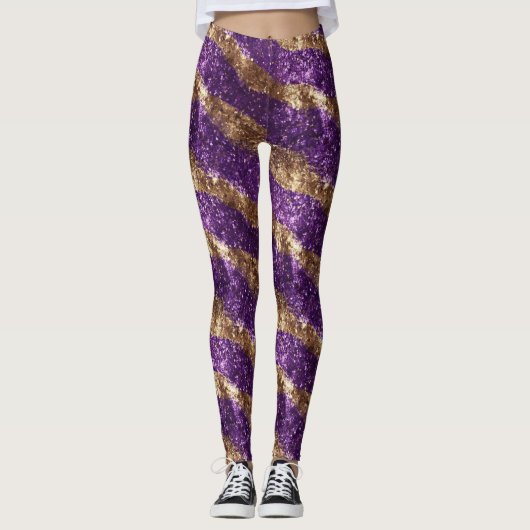 Purple Glitter Gold Sparkle Leggings (Vorderseite)