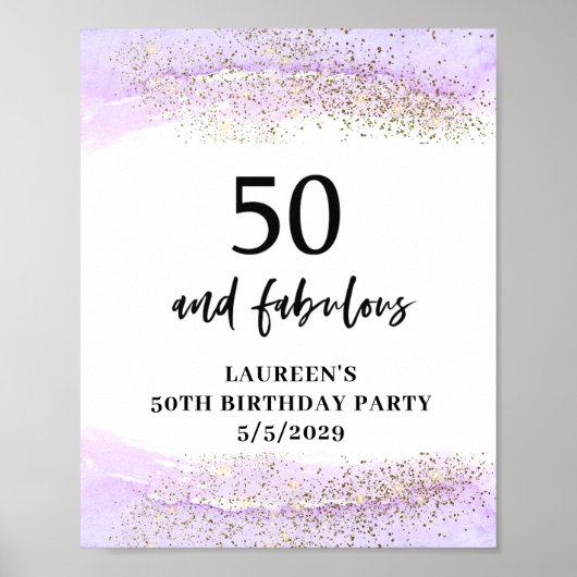 Purple Glitter Purple 50th Birthday Party  Poster (Vorne)