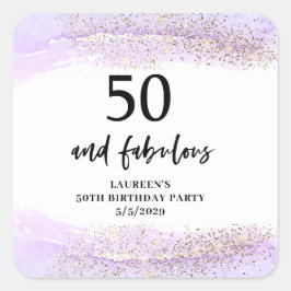 Purple Glitter Purple 50th Birthday Party  Quadratischer Aufkleber