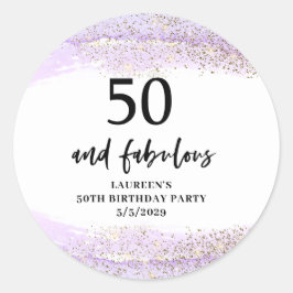 Purple Glitter Purple 50th Birthday Party  Runder Aufkleber