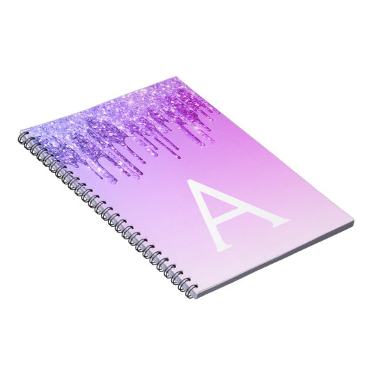 Purple Glitter Sparkle Monogram Notebook Notizblock (Rechte Seite)