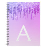 Purple Glitter Sparkle Monogram Notebook Notizblock (Vorderseite)
