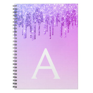 Purple Glitter Sparkle Monogram Notebook Notizblock