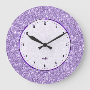 Purple Glitter Texture Print Große Wanduhr