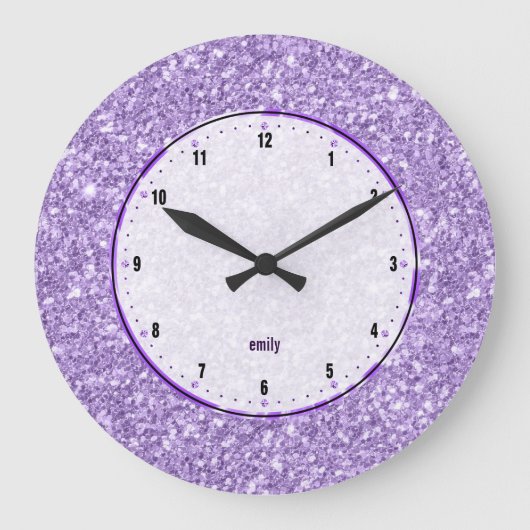 Purple Glitter Texture Print Große Wanduhr (Vorderseite)
