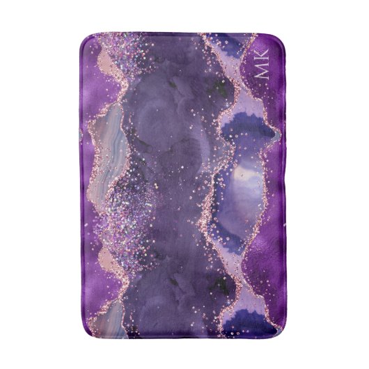 Purple Glittery Agate Texture Badematte (Vorderseite Vertikal)