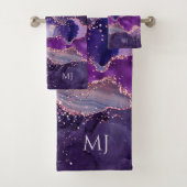 Purple Glittery Agate Texture Badhandtuch Set (Insitu)
