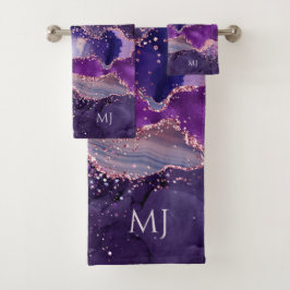 Purple Glittery Agate Texture Badhandtuch Set