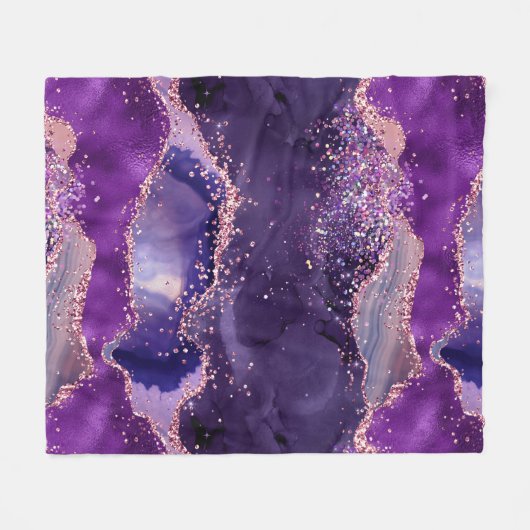 Purple Glittery Agate Texture Fleecedecke (Vorderseite (Horizontal))