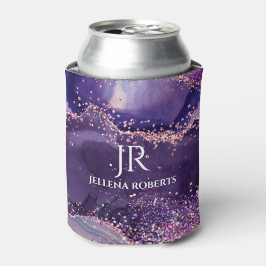 Purple glittery agate texture monogram dosenkühler (Kanne Vorderseite)