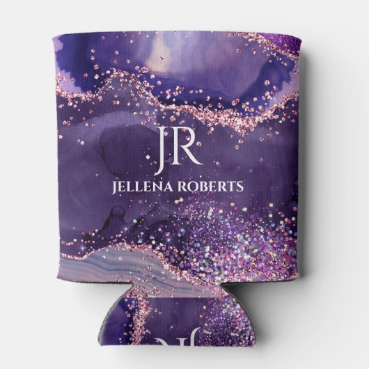 Purple glittery agate texture monogram dosenkühler (Rückseite)