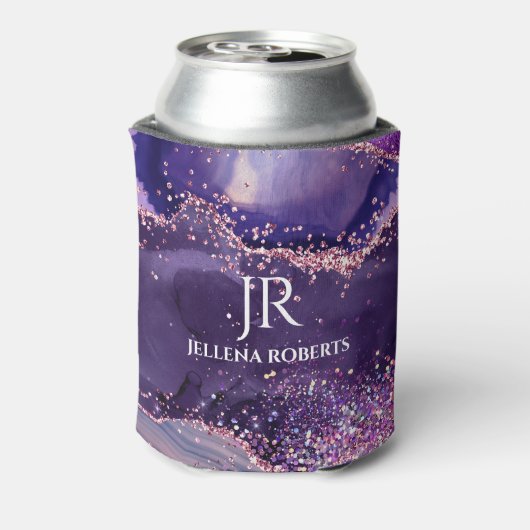 Purple glittery agate texture monogram dosenkühler (Kanne Rückseite)
