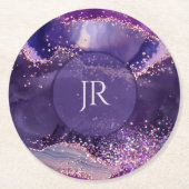 Purple glittery agate texture monogram runder pappuntersetzer (Vorderseite)