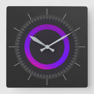 PURPLE GLOW RING circle on black Quadratische Wanduhr