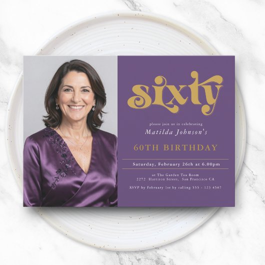 Purple Gold 60th Birthday Invitation Einladung