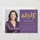 Purple Gold 60th Birthday Invitation Einladung (Vorderseite)